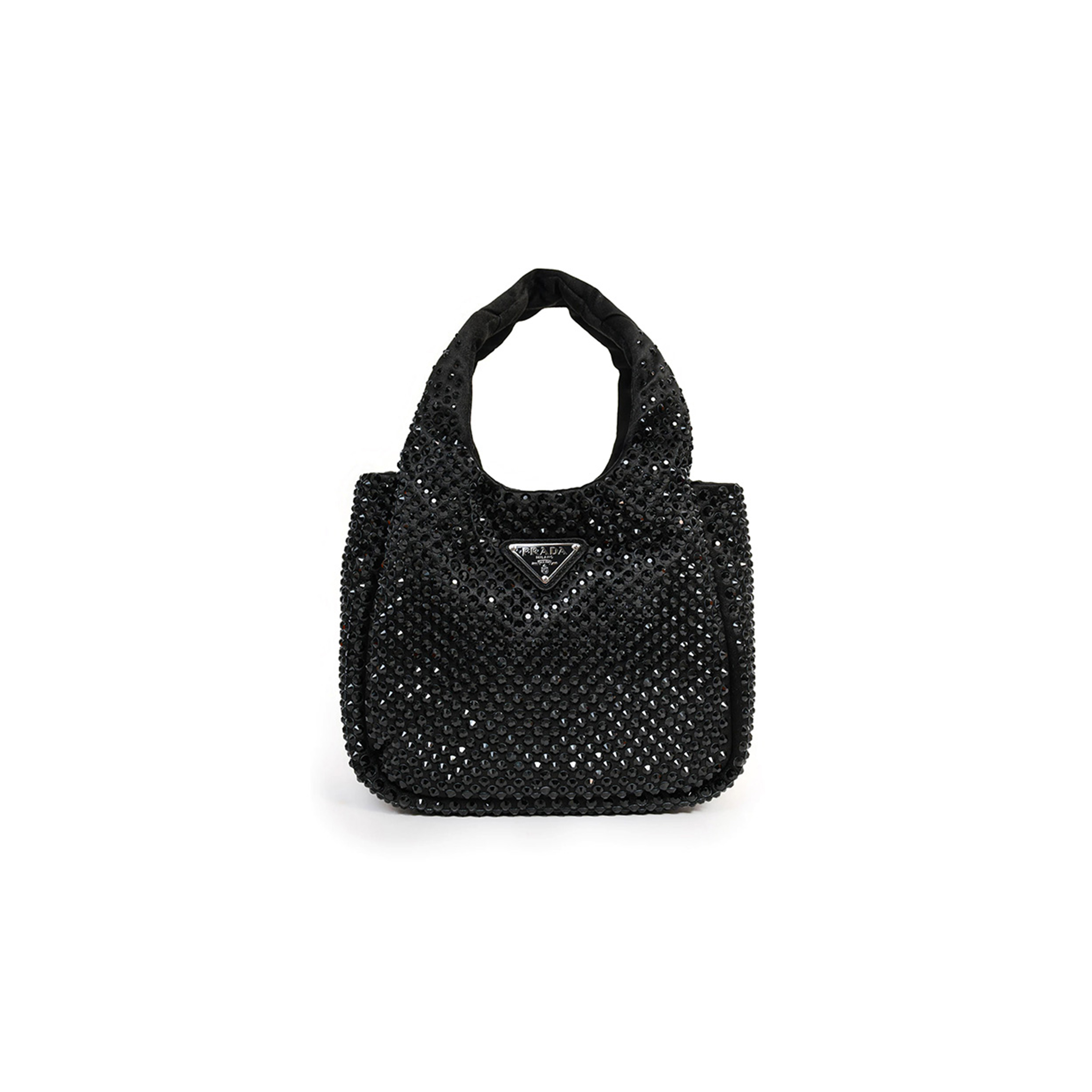 P*A*A BLACK SATIN CRYSTAL TOP HANDLE MINI TOTE BAG 1BA349 (18*16*10cm) 